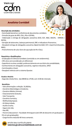 CDM Contabilidade Seeks Accounting Analyst with Attention to Detail | Populer Platform