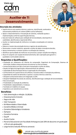 Exciting TI Development Assistant Opportunity at CDM Contabilidade | Populer Platform