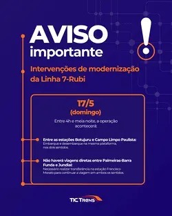 Linha 7-Rubi Faz Infraestrutura Melhorias Neste Domingo | Populer Platform