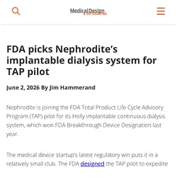 Nephrodite's Holly™ Joins FDA’s TAP Program: A Major Milestone in Dialysis Innovation | Populer Platform